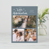Love Appreciation Wedding Multi Photo Slate Blue Dankeskarte (Stehend Vorderseite)