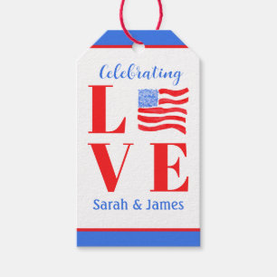 LOVE Aquarell-Amerikanische-Flagge-NAME-Hochzeit  Geschenkanhänger