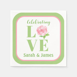 LOVE Aquarell-Rose NAME Brautjungfer Grün Pink Serviette