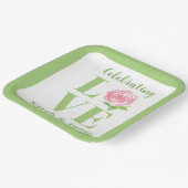 LOVE Aquarell-Rose NAME Hochzeit Pappteller (Gewinkelt)