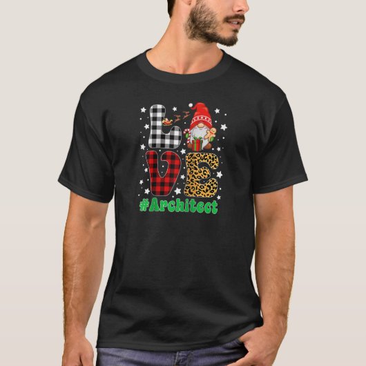 Love Architect Gnome Christmas Leopard Plaid Xmas T-Shirt (Vorderseite)