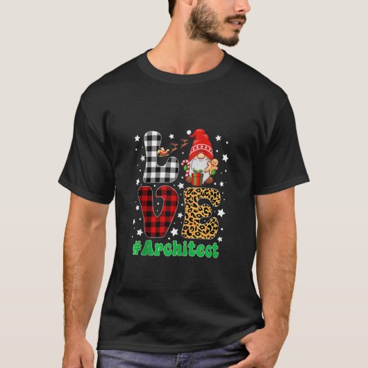 Love Architect Gnome Christmas Leopard Plaid Xmas T-Shirt (Vorderseite)