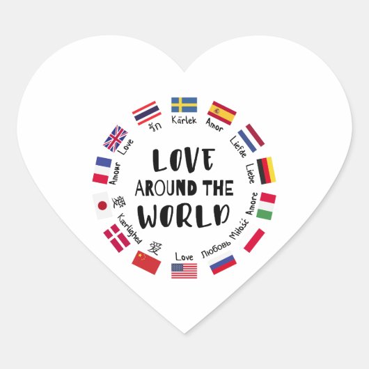 Love Around the World Languages Herz-Aufkleber (Vorderseite)