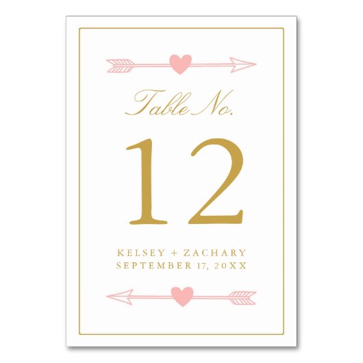 Love Arrows Tischnummer Card / Blush & Gold (Vorderseite)