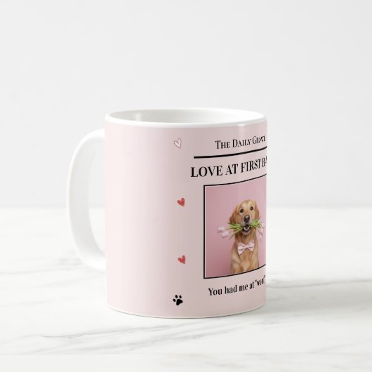 Love at First Bark Personalized Dog Custom Photo Kaffeetasse (Vorderseite Links)