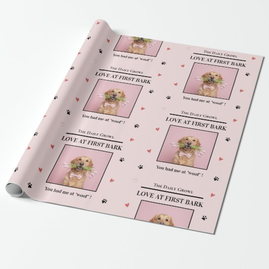 Love at First Bark Personalized Dog Valentine’s  Geschenkpapier (Ungerollt)