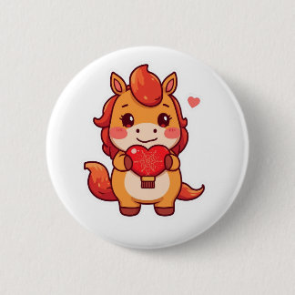 Love at First Gallop Fire Horse Valentine Chinese Button