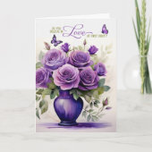 Love at First Sight Vase of Purple Roses Romantic Karte (Vorderseite)