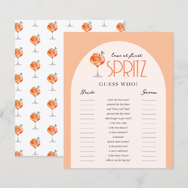 Love at First Spritz Bridal Shower Guess Who Game (Vorne/Hinten)