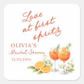 Love At First Spritz Bridal Shower  Quadratischer Aufkleber (Vorderseite)