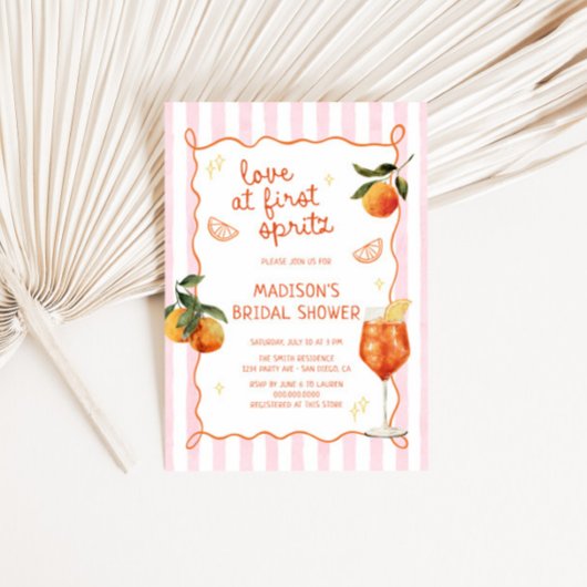 Love At First Spritz Hand Drawn Bridal Shower Einladung