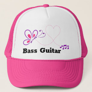 Love Bass Guitar Pink Purple Butterfly Heart Truckerkappe