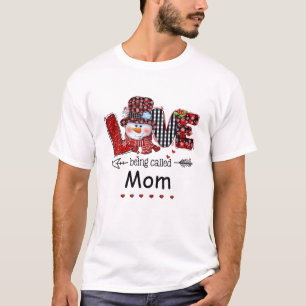 Love Being Called Mom Snowman Christmas Red Pläd T-Shirt