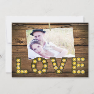 LOVE beleuchtete Buchstaben Foto Rustikale Einladu Einladung