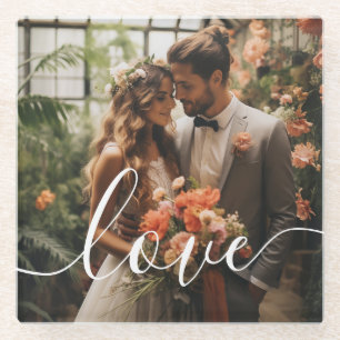 'Love' Benutzerdefiniertes Paar-Foto Glasuntersetzer