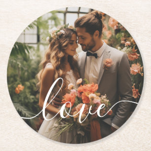 'Love' Benutzerdefiniertes Paar-Foto Runder Pappuntersetzer