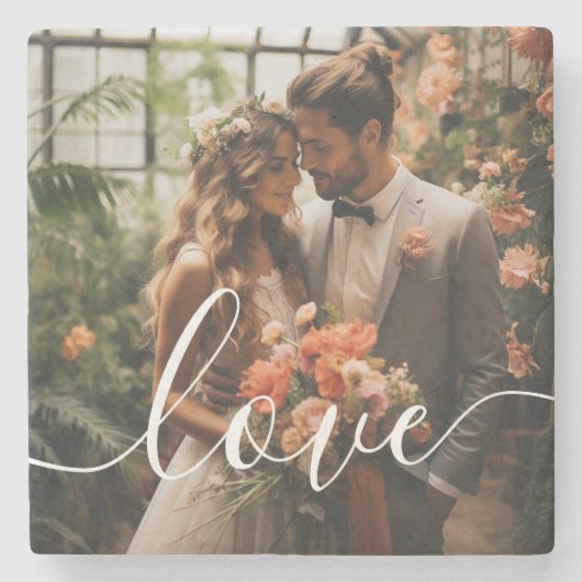 'Love' Benutzerdefiniertes Paar-Foto Steinuntersetzer (Vorderseite)