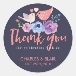 Love Bird Blume Danke, Script Wedding Sticker