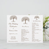 Love Bird Brown Swirl Tree TriFold Wedding Program (Stehend Vorderseite)