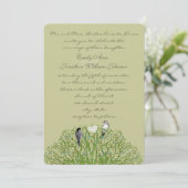 Love Bird Green Swirl Tree Einladung Hochzeit (Stehend Vorderseite)