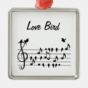 Love Bird, Singvögel, die zwischen Noten sitzen Ornament Aus Metall