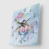 Love Birds and Roses Wall Clock Quadratische Wanduhr (Winkel)