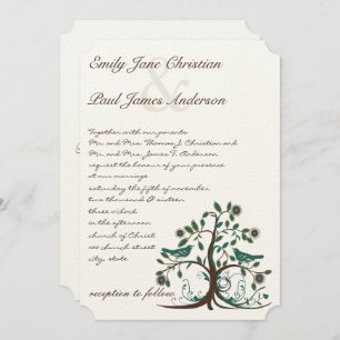 Love Birds Aquamarin & Brown Tree Hochzeit Einladu Einladung