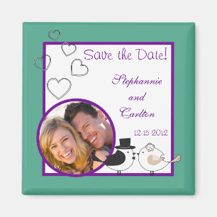 Love Birds Aquamarin/Lila Hochzeitmagnet Magnet