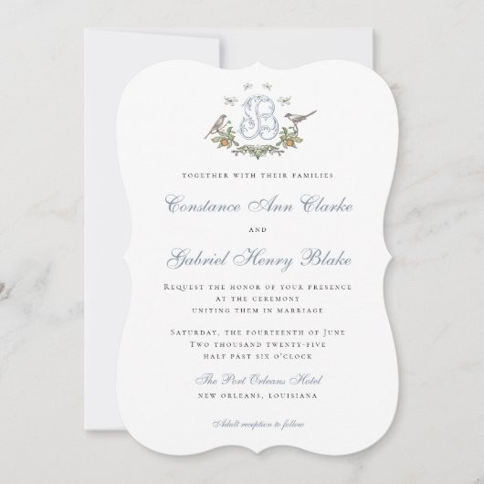 Love Birds "B" Monogram Weditation Einladung (Vorderseite)