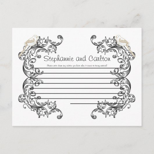 Love Birds Black/White Wedding Advice Card Hinweiskarte (Vorderseite)