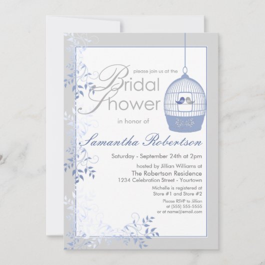 Love Birds Blue Bridal Dusche Einladungen (Vorderseite)