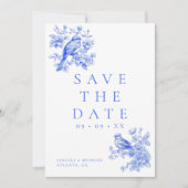 Love Birds Blue Chinoiserie QR Code Foto Hochzeit Save The Date (Vorderseite)