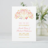 Love Birds Blume Tree Hochzeit speichern Sie die D Save The Date (Stehend Vorderseite)