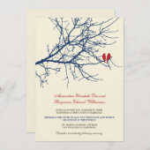 Love Birds Branch Wedding Invitation (Marine) Einladung (Vorne/Hinten)