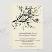 Love Birds Branch Wedding Invitation (plum) Einladung (Vorne/Hinten)