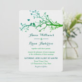 Love Birds Branches Green Hues Hochzeit Einladung (Stehend Vorderseite)