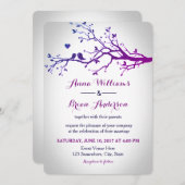 Love Birds Branches Lila & Navy Hochzeit Einladung (Vorne/Hinten)