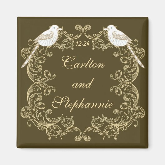 Love Birds Brown/Creme Wedding Magnet (Vorne)