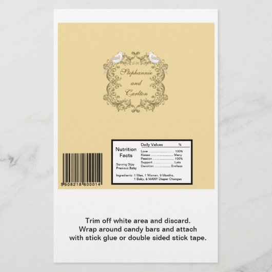 Love Birds Brown/Tan Wedding Candy Wrapper Flyer (Vorne)