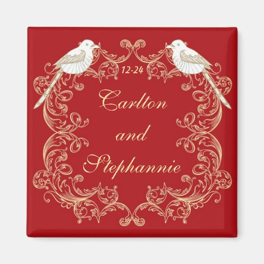 Love Birds Crimson/Creme Wedding Magnet (Vorne)
