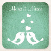 Love Birds Elegant Green Personalised Rechteckiger Pappuntersetzer (Vorderseite)
