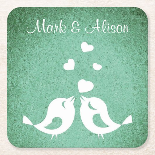 Love Birds Elegant Green Personalised Rechteckiger Pappuntersetzer (Vorderseite)
