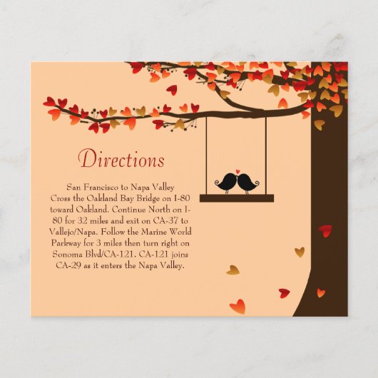 Love Birds Falling Hearts Oak Tree Direction Card (Vorderseite)