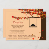 Love Birds Falling Hearts Oak Tree Empfang Card Einladung (Vorne/Hinten)