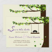 Love Birds Falling Hearts Oak Tree Save the Date (Vorne/Hinten)