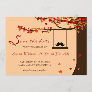 Love Birds Falling Hearts Oak Tree Save the Date