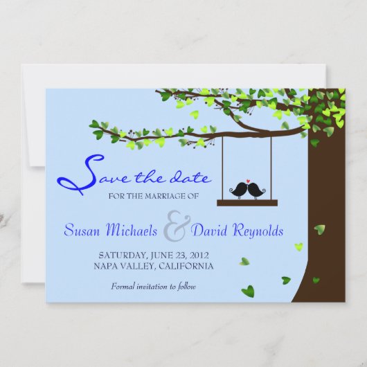 Love Birds Falling Hearts Oak Tree Save the Date (Vorderseite)