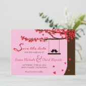 Love Birds Falling Hearts Oak Tree Save the Date (Stehend Vorderseite)