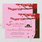 Love Birds Falling Hearts Oak Tree Save the Date (Vorne/Hinten)