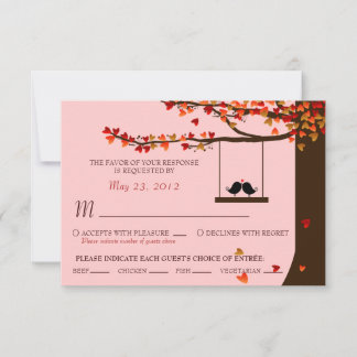 Love Birds Falling Hearts Oak Tree UAWG (Mahlzeit) RSVP Karte